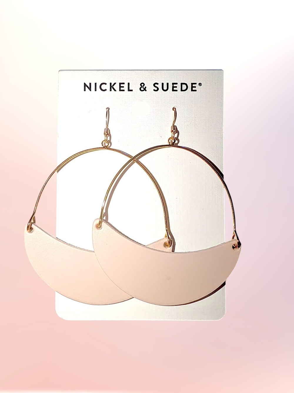 NEW Nickel & Suede Blush Crescent Hoop Earrings